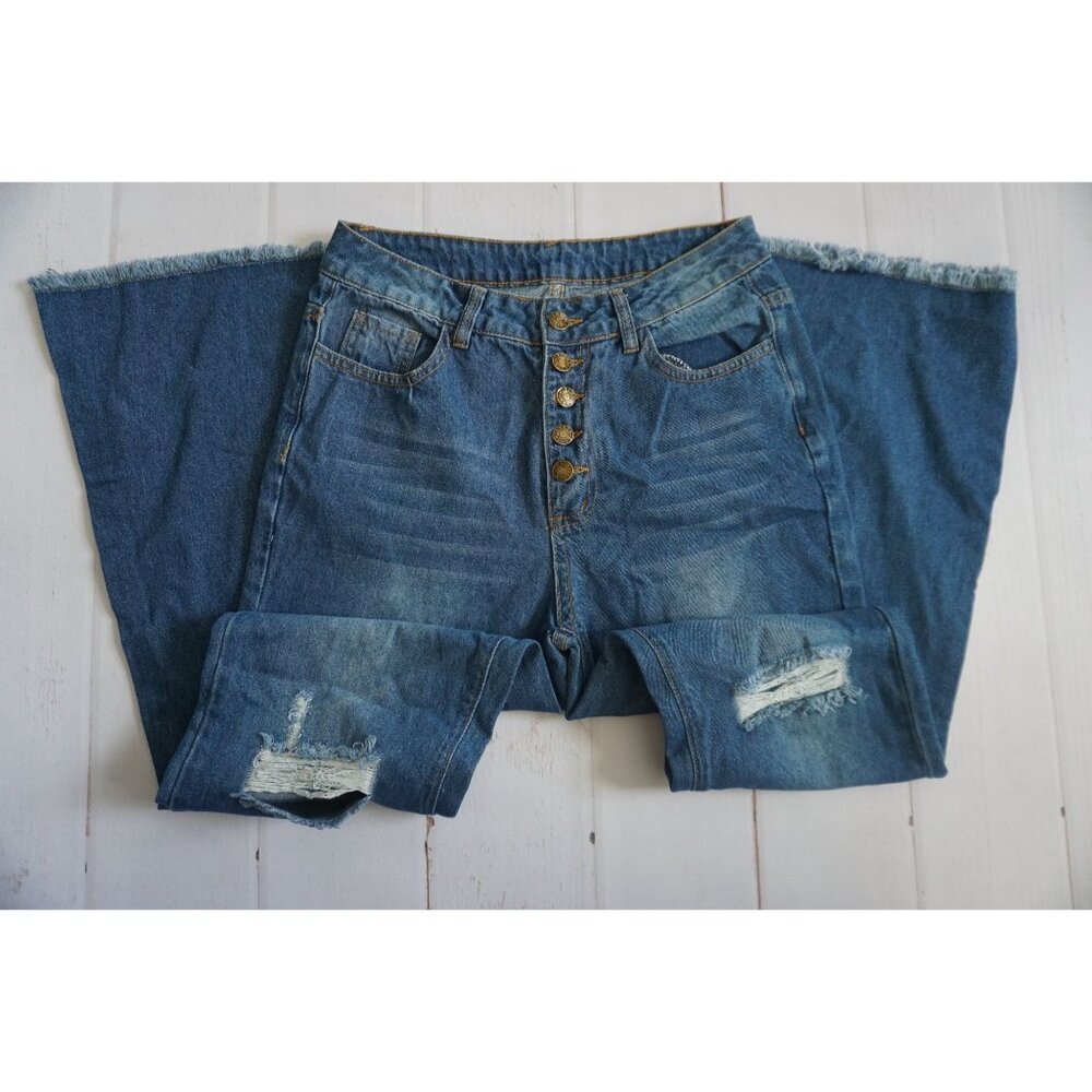 NYK Bell Bottom Flare Jeans Ripped High Rise - Size M, NWOT - Picture 6 of 6